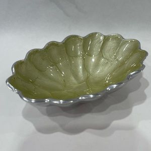 Julia Knight  Peony 5"  Small Oval Bowl Kiwi Discontinued Handmade  Pearlized
